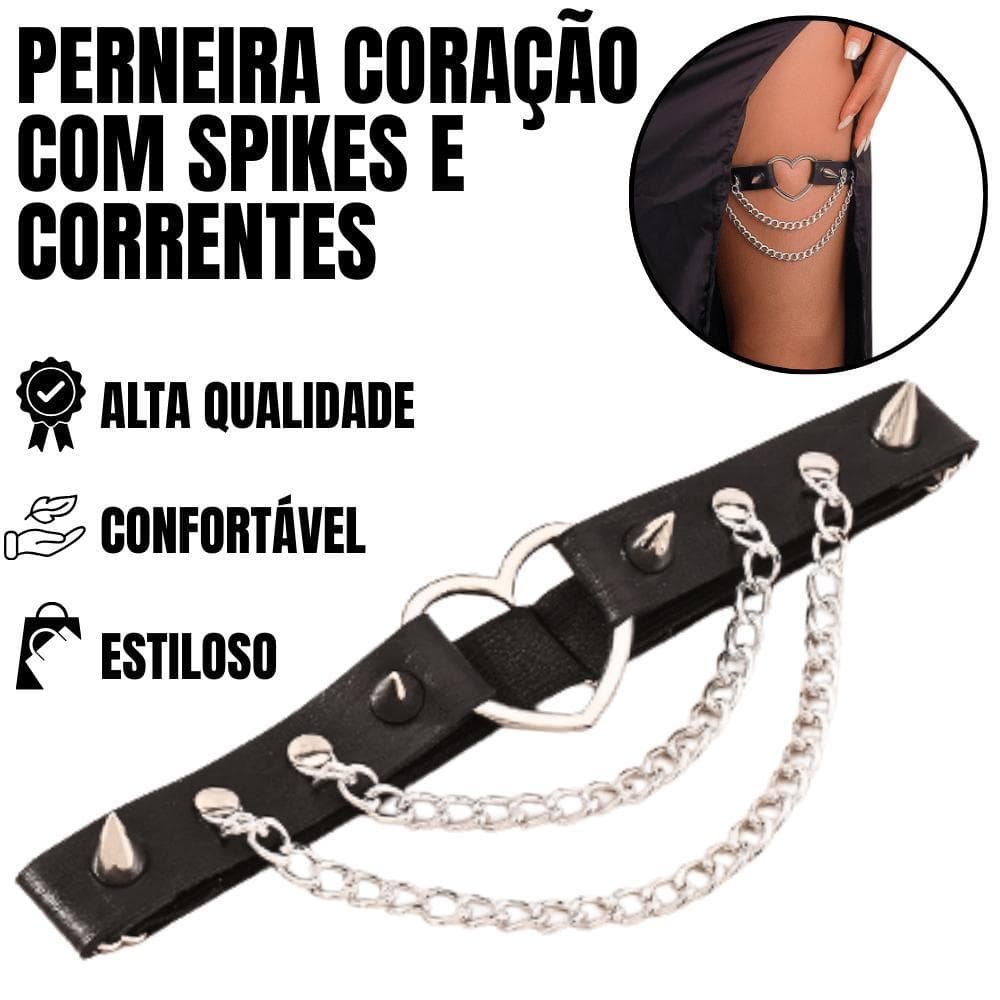 Harness de perna Garter Perna Gótica Punk Feminina Coração Metálico Spikes Estilo Rock Alternativo