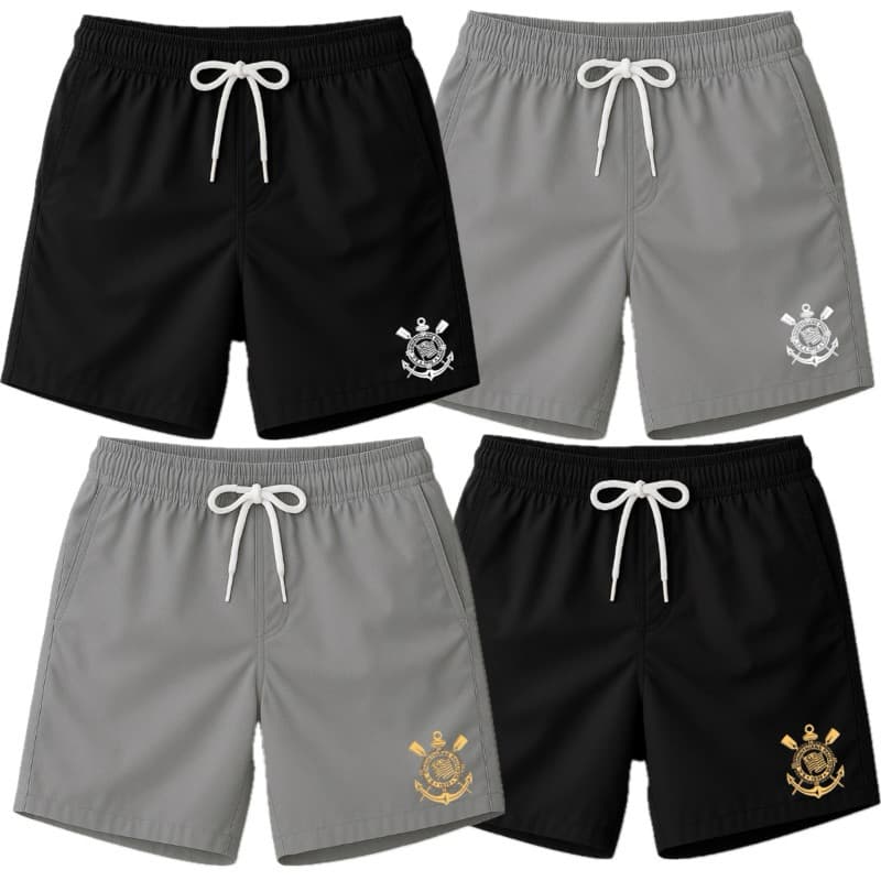 SHORT TACTEL ELASTANO CORINTHIANS TORCEDOR TORCIDA BERMUDA MASCULINA
