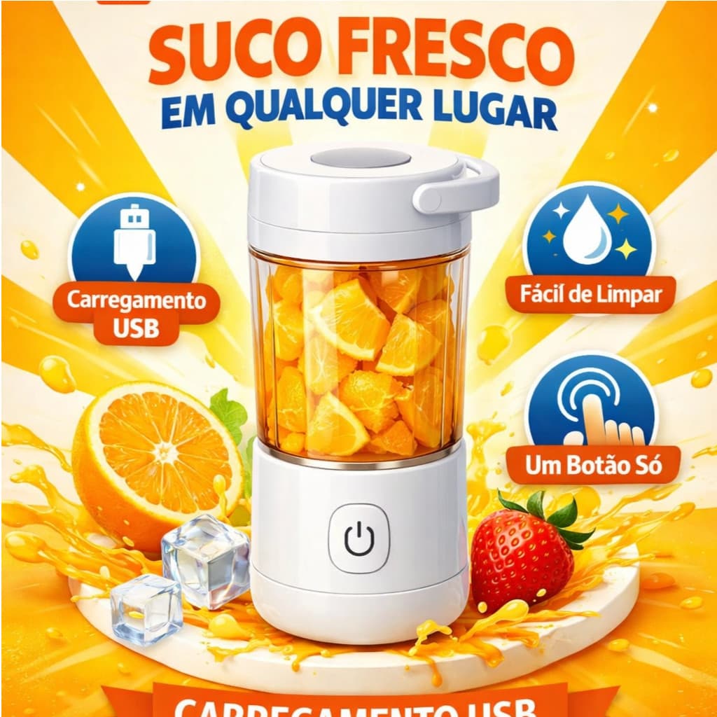 Espremedor Elétrico Portátil Recarregável USB Automático Frutas Laranja Limão Bivolt