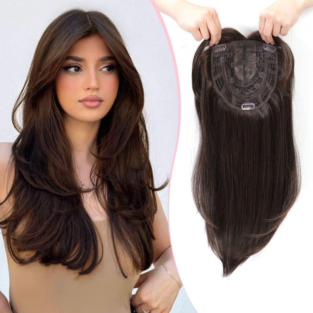 Toppers De Cabelo Para Mulheres 45cm , Clip De Desbaste Em Perucas De Fibra Com Franja Marrom Escuro