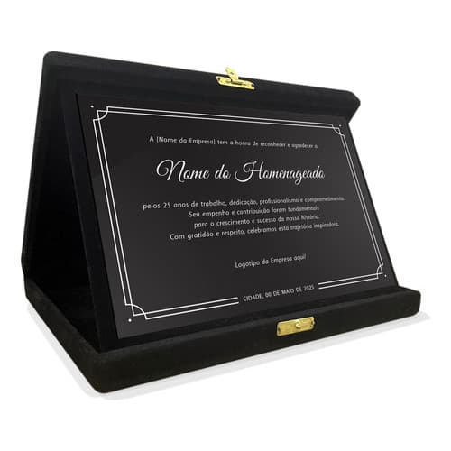 Placa Homenagem Colaborador Estojo De Veludo Personalizada