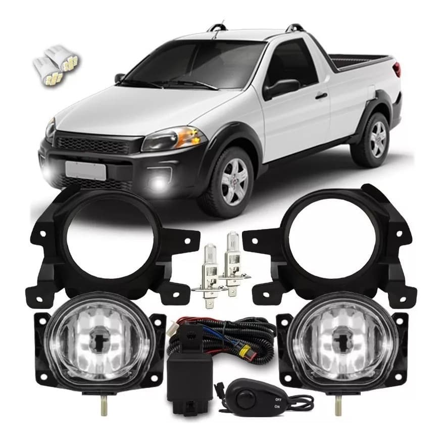 Kit Completo Farol  Milha Neblina Auxiliar Strada Working 2014 2015 2016 17 18 19 20 Com Suporte