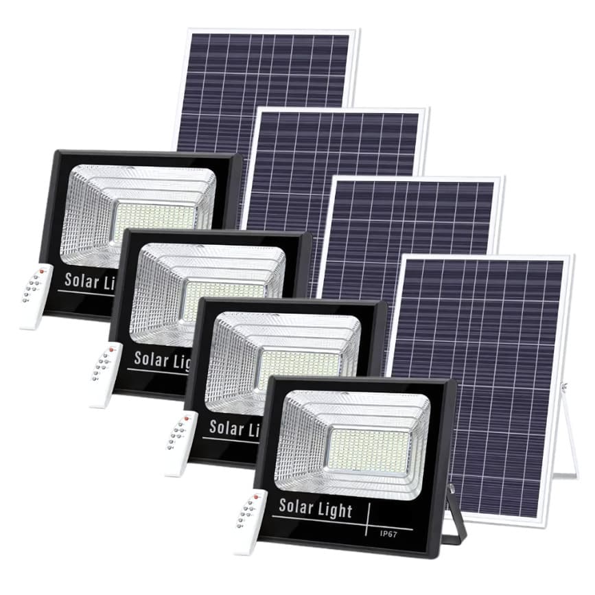 KIT 4 Refletor Holofote Led 100w Com Placa Solar E Controle