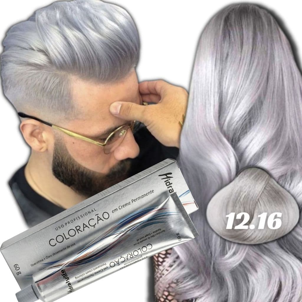 Tinta Cabelo Loiro Platino 12.16 Efeito Salão Brilho Intenso e Longa Duração