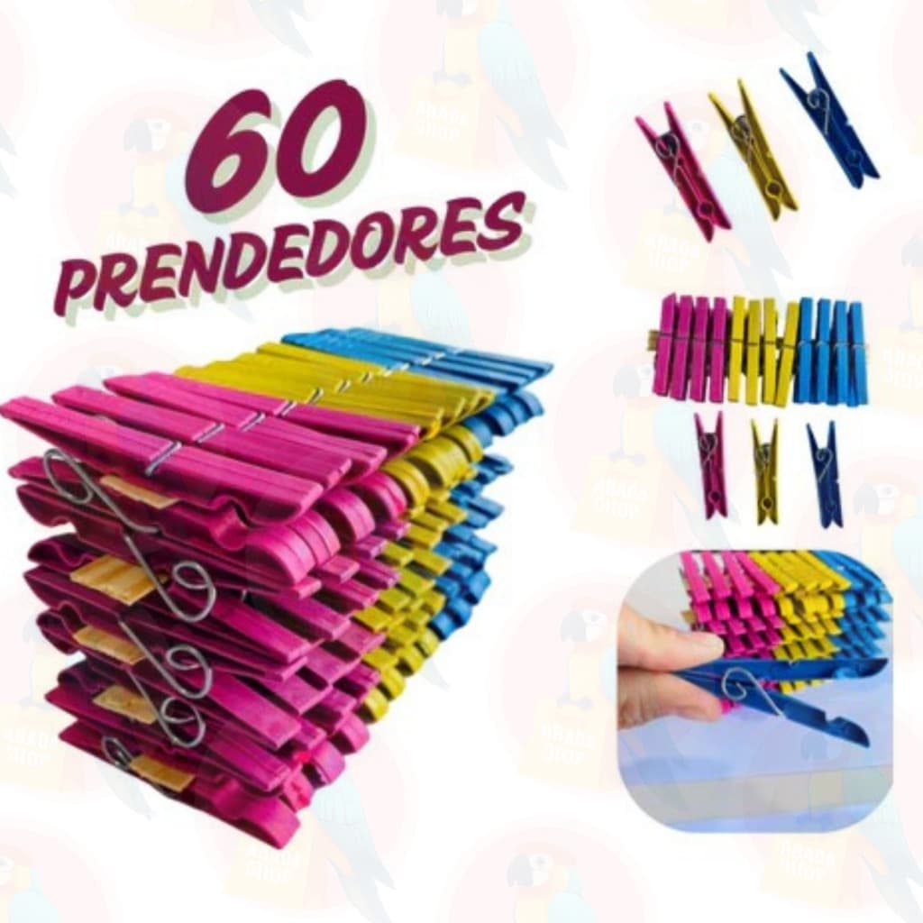 Kit com 60 / 48 / 36 / 24 / 12 Pregadores de Roupa em Plástico Reforçado Prendedores Cores Sortidas
