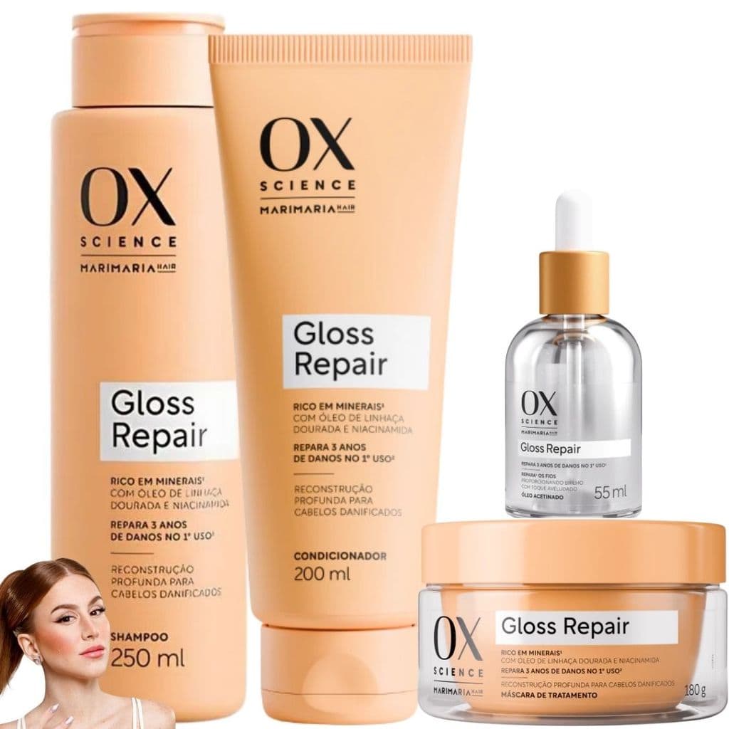 Kit OX Gloss Repair MariMaria Óleo Acetinado Mascara Science Reconstrução Profunda