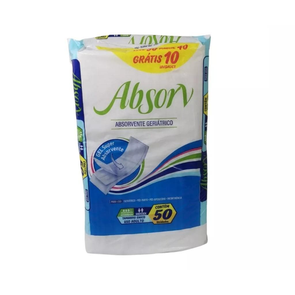 Absorvente Geriátrico Pós Parto Unissex Super Absorvente c/ Gel - 50 Unidades Incontinência