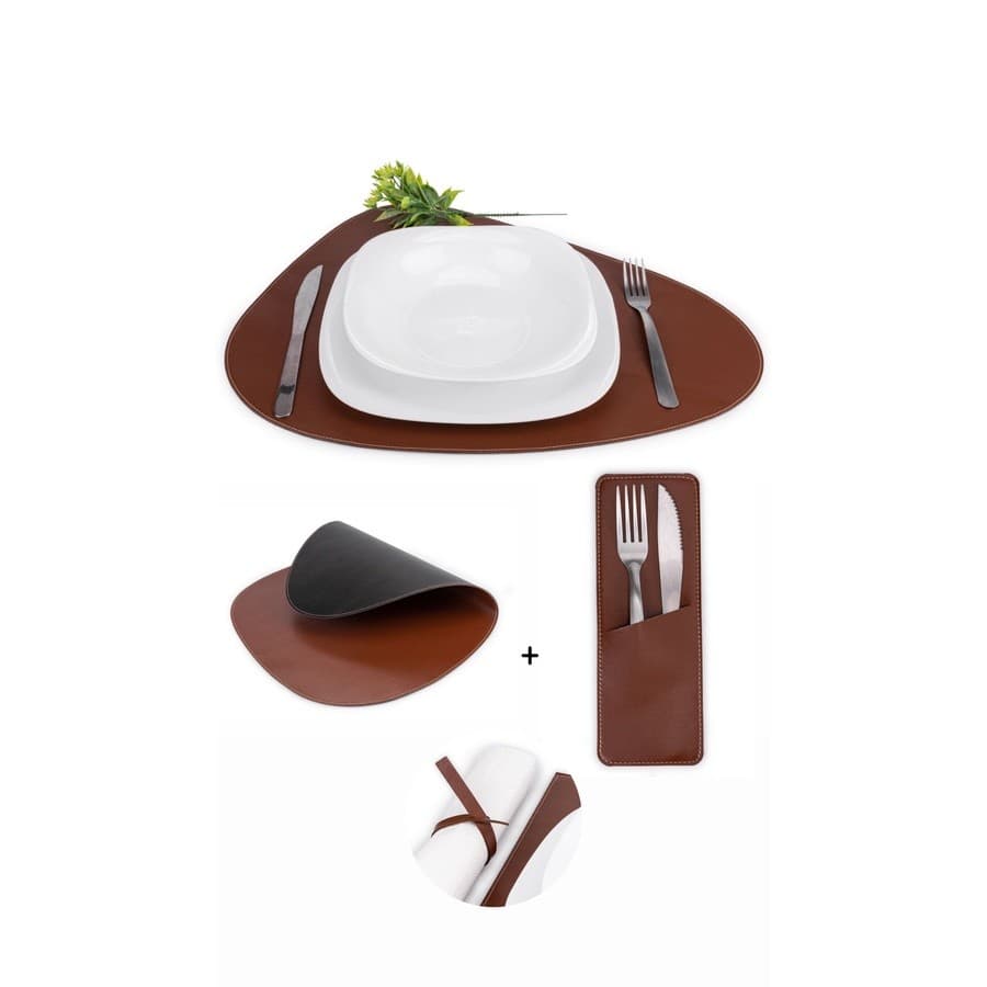 Kit 4 Jogo Americano + Porta Talher e Guardanapo Em Couro
