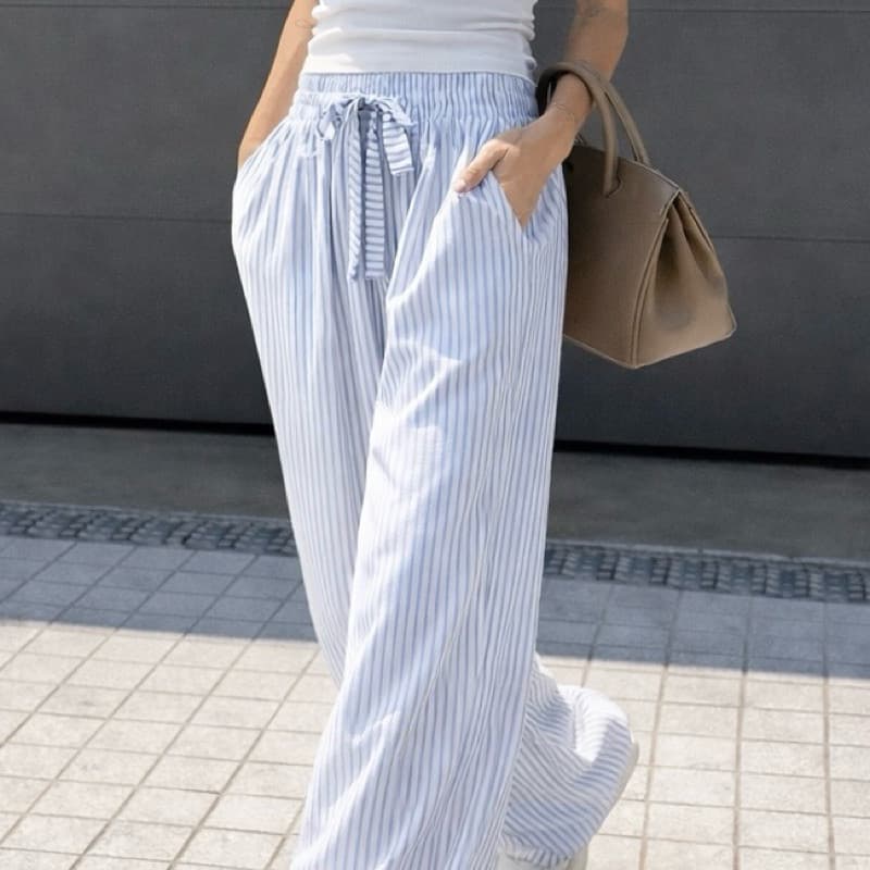Calça Feminina Pantalona Listrada Wide Leg