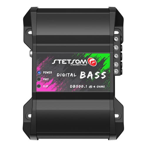 Módulo Stetsom Db 500 Digital Bass 4 Ohms Amplificador Para Grave E Subgrave De 5hz  250hz Rca E Fio 1 Canal 500w