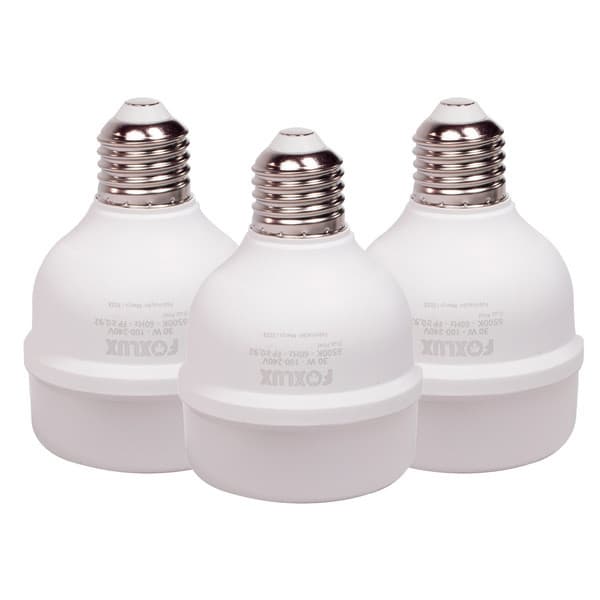 Kit 3 Lâmpada Led 30w Alta Potência Bulbo Soquete E27 Bivolt 127/220v Branco-frio 6500k
