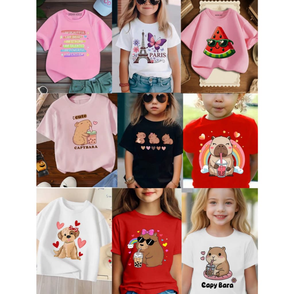 Kit 3 camisetas infantil estampada MENINA , Estampas e cor aleatoria QUEIMA DE ESTOQUE Blusa para garotas