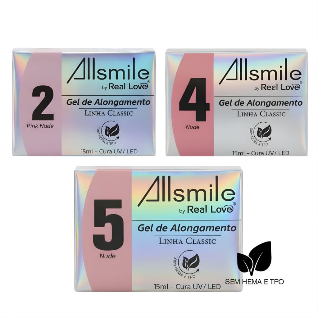 Kit 3 Geis Construtor de Unha AllSmile 15ml Real Love - Cores 2 - 4 e 5