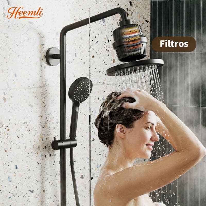 Filtro de Chuveiro Heemli Cromado Preto Alta Filtragem Heemli