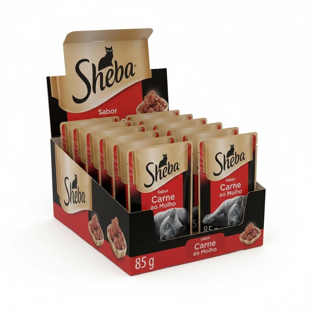 Kit Ração Úmida Sheba Sachê para Gatos Adultos Sabor Carne ao Molho 40 Unidades