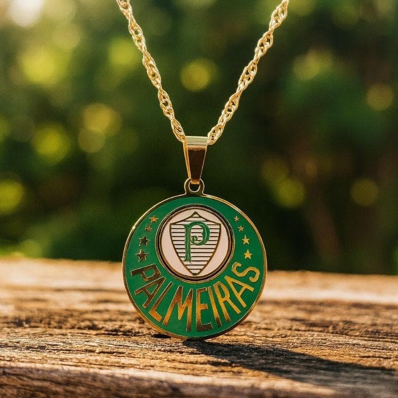 Colar Palmeiras Folheado  com Pingente Escudo Time Corrente Dourada Presente Torcedor