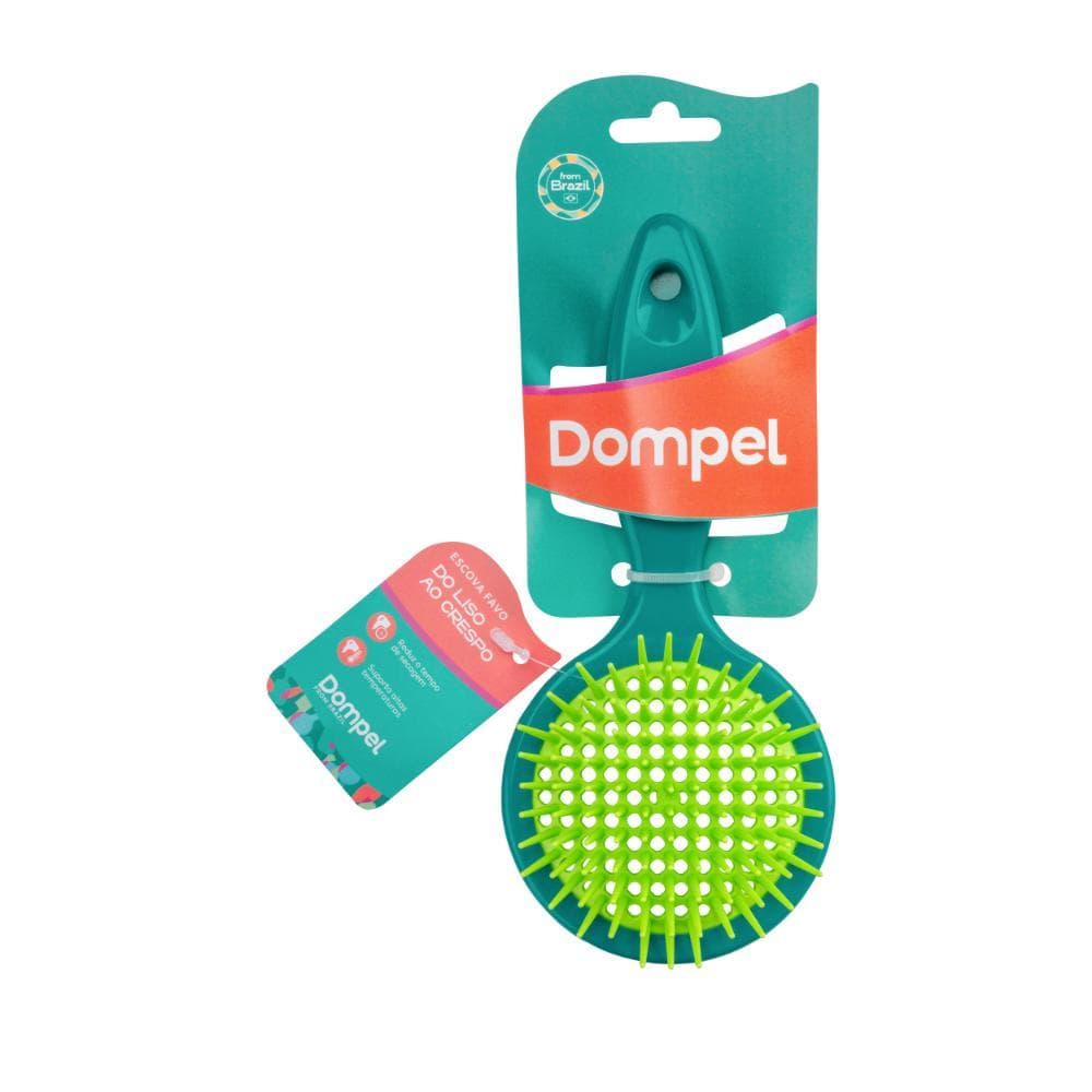 Escova de Cabelo Profissional FAVO REDONDA para Cachos e Definidora Cor Verde Escu - Dompel