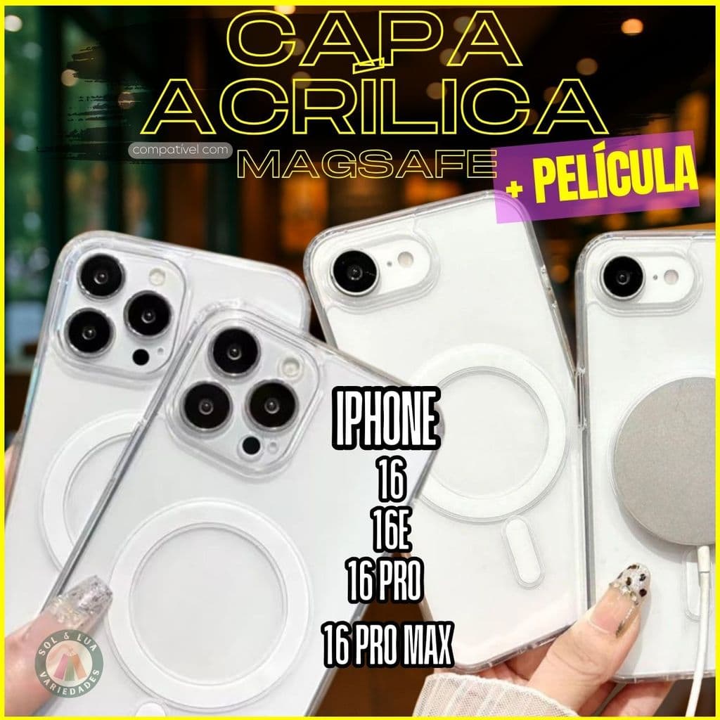 Capa Capinha para Iphone 16 E Pro Max compátivel com Magsafe Clear Case Carregamento por Indução