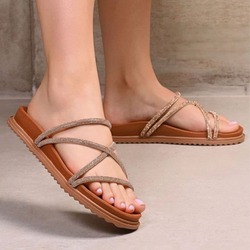 Sandalia Papete Feminina Birken Confortavel Glitter Brilho para Dia a Dia