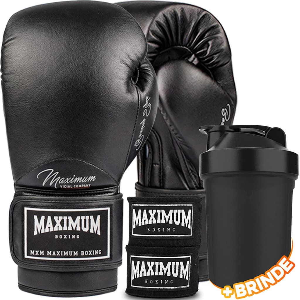 Kit Luva Muay Thai Boxe Boxing Classic Tamanho 14 + Bandagem Maximum 3 Metros