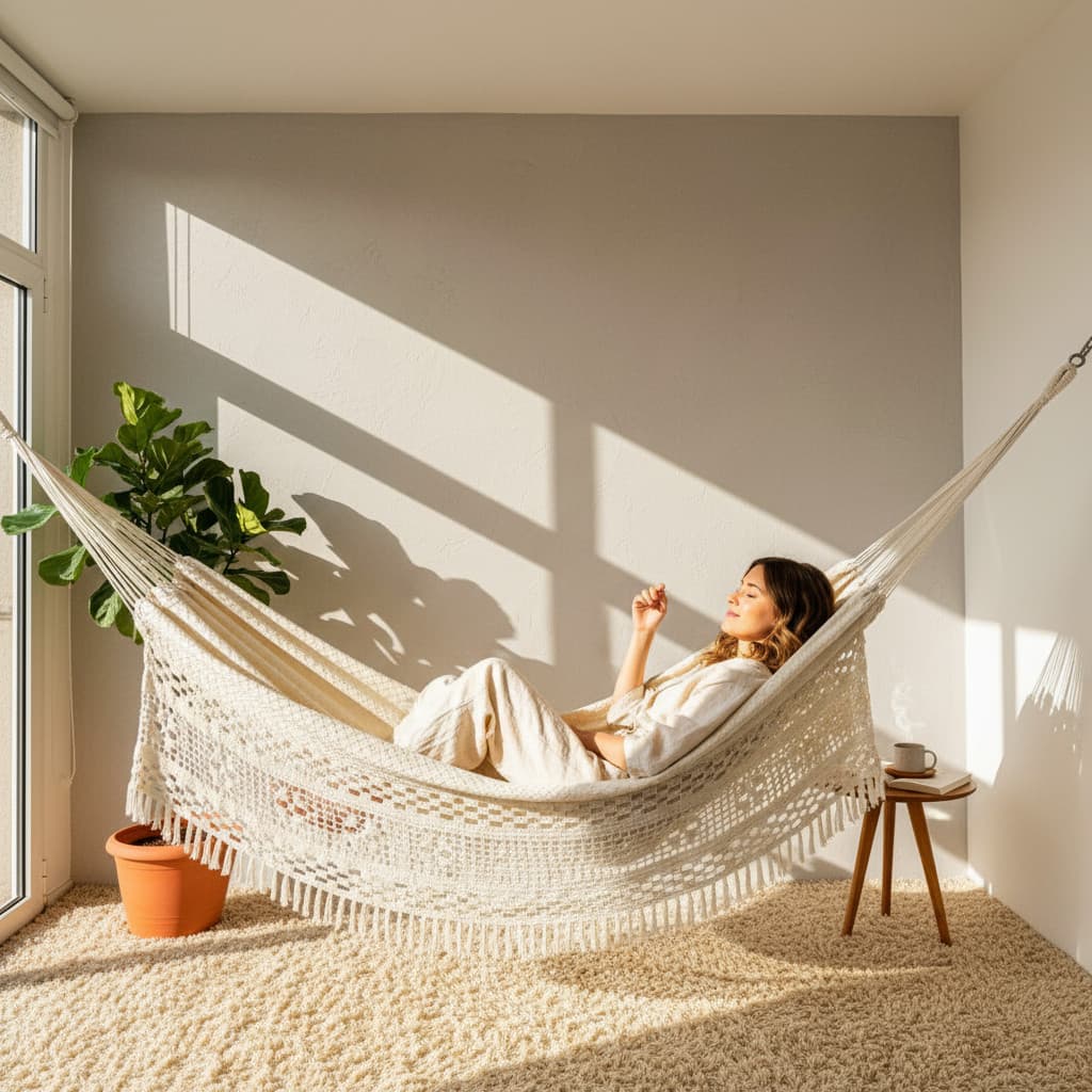Rede de Descanso Casal Ostra Bege (Algodão Cru) 4,20 x 1,50 Luxo Bucho de Boi