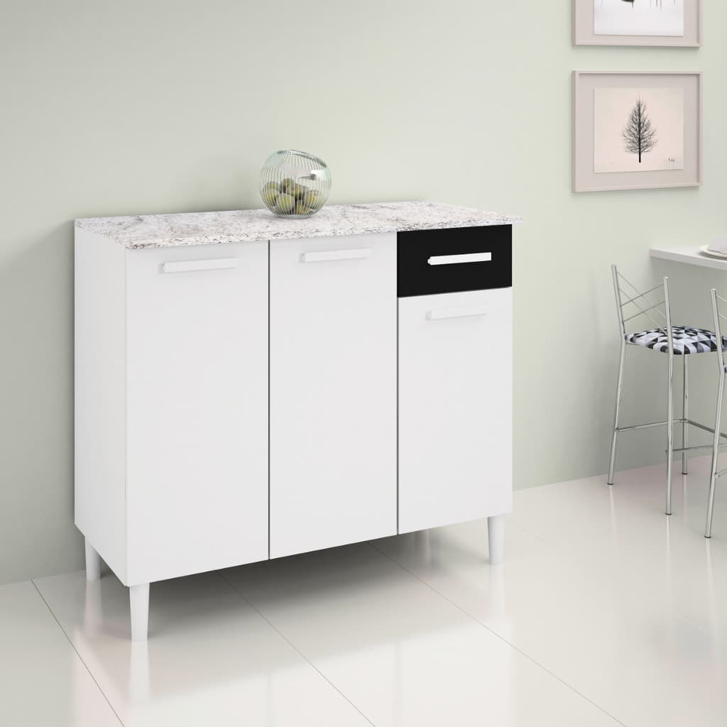 Balcão Armário Cozinha Área Serviço Multiuso Branco/Preto