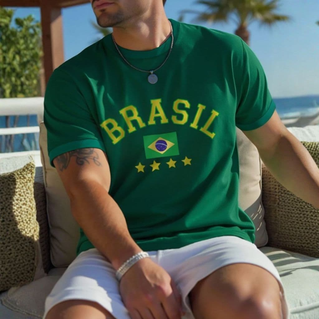Camiseta 100% Algodão Confortável Estilosa Unissex Estampa Brasil Verão Copa do mundo Futebol