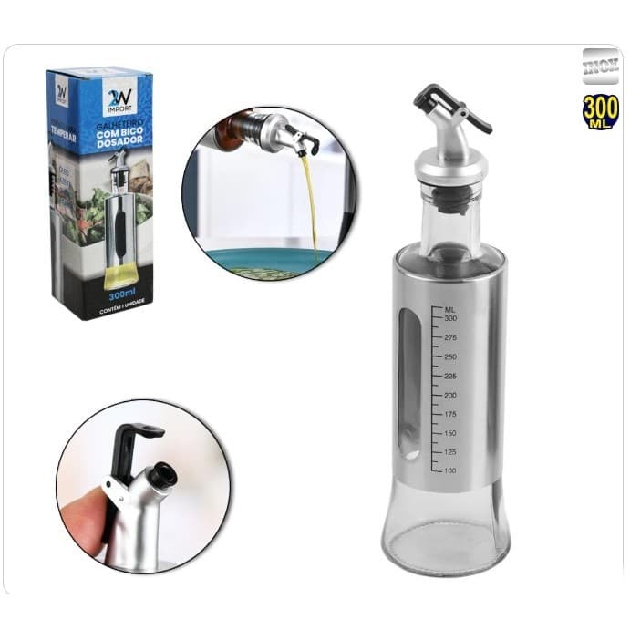 Galheteiro Azeiteiro Vinagreiro De Vidro E Inox 300ml 2W8715