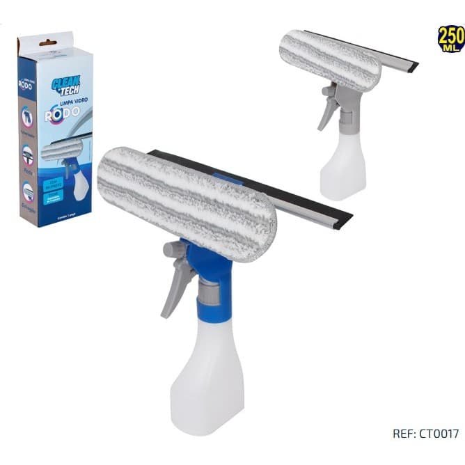 Rodo limpa vidro microfibra e pulverizador de plástico 250ml