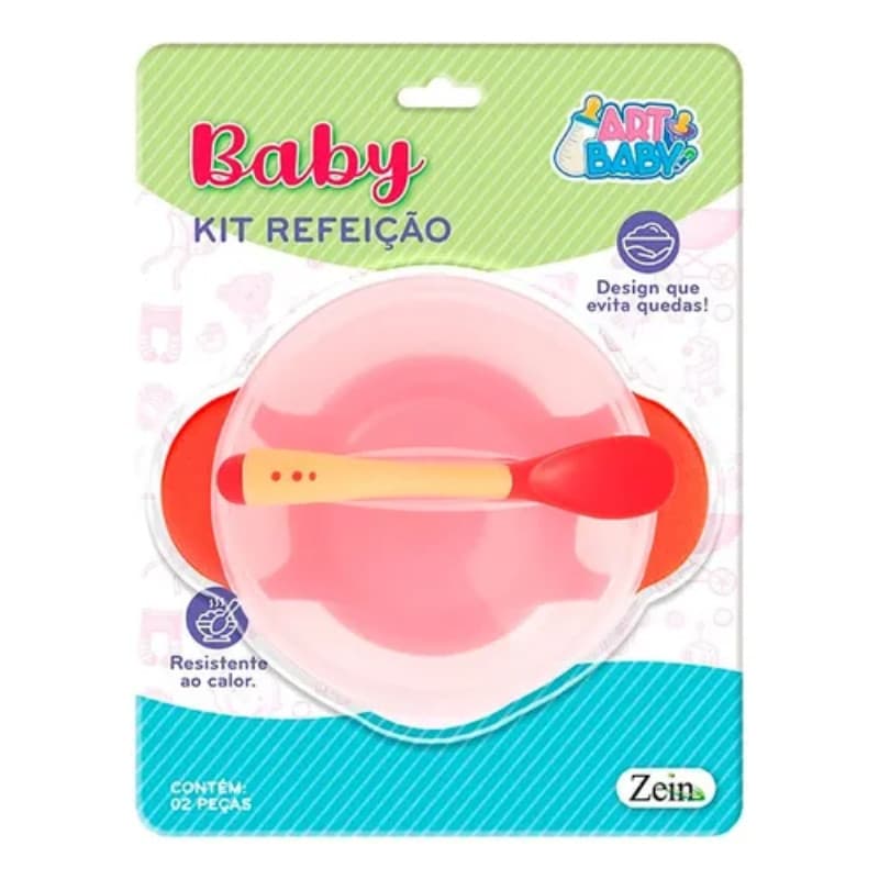 Porta Papinha com Tampa e Ventosa - Colher Kit Refeição Infantil Prato Antiderrapante