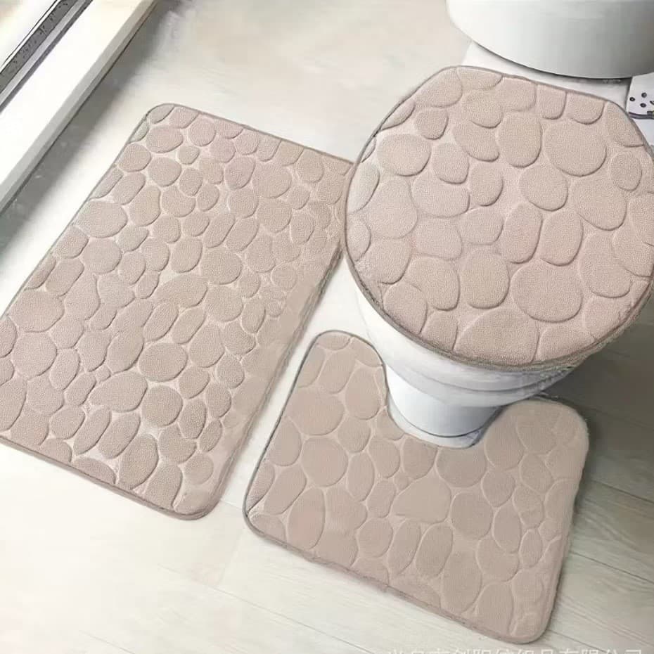 Jogo Banheiro Bolinha E Liso Veludo Tapete de Banheiro 3 Peças AntiderrapanteTop Zg1 Original