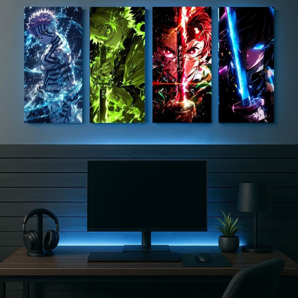 kit Quadro Decorativo p/ parede Anime Demon Slayer Tanjiro/Akaza/Hashiras-Kimetsu no Yaiba 45x20 cm