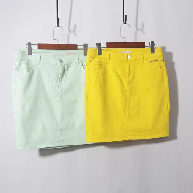 Y20-3 47940 Denim Amarelo Luz Verde Coberto Saia Tamanho Grande Calça Quadril Coberta Saia Meio Comprimento