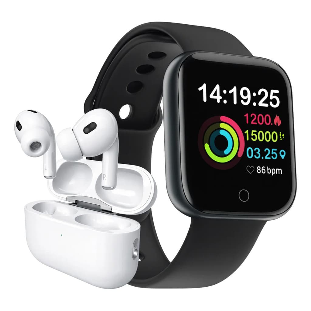 Kit Fone Ouvido Bluetooth + Relógio Inteligente Smartwatch