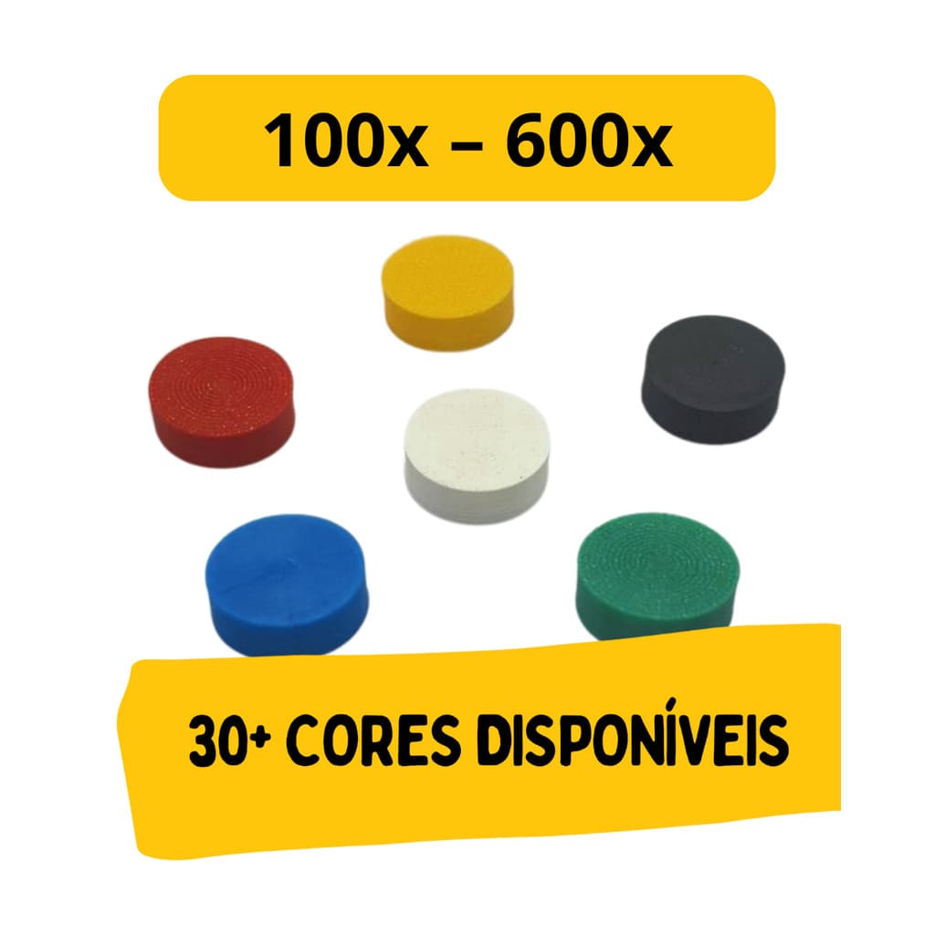 Kit de Botões 15 mm para Jogo de Tabuleiro - Cilindros para Board Game - 100 a 600 Unidades