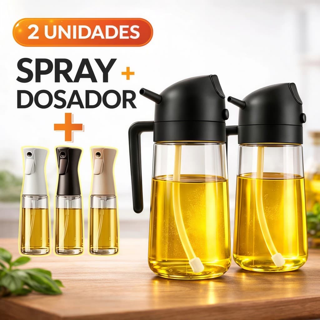 Spray de Vidro 2 em 1 para Azeite e Vinagre 470ml + 230ml Galheteiro com Dosador, Tampa Anti-Vazamento e Alça Ergonômica