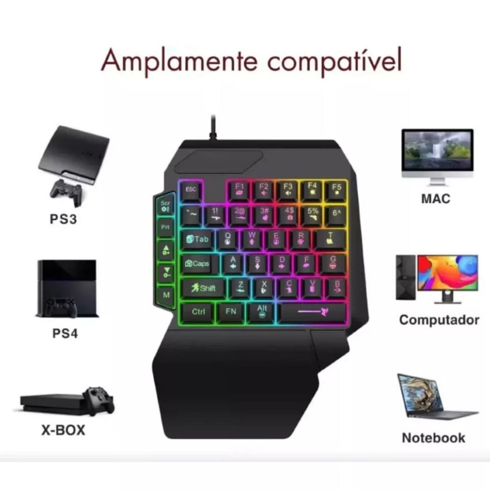 Teclado e Gamer Luminoso Ergonômico Teclado de Uma Mão