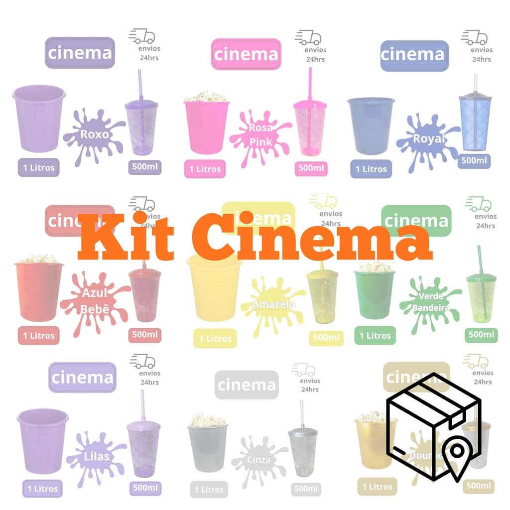Kit Cinema 75 balde 1l Pipoca + 75 copos Twister Colorido 500ml