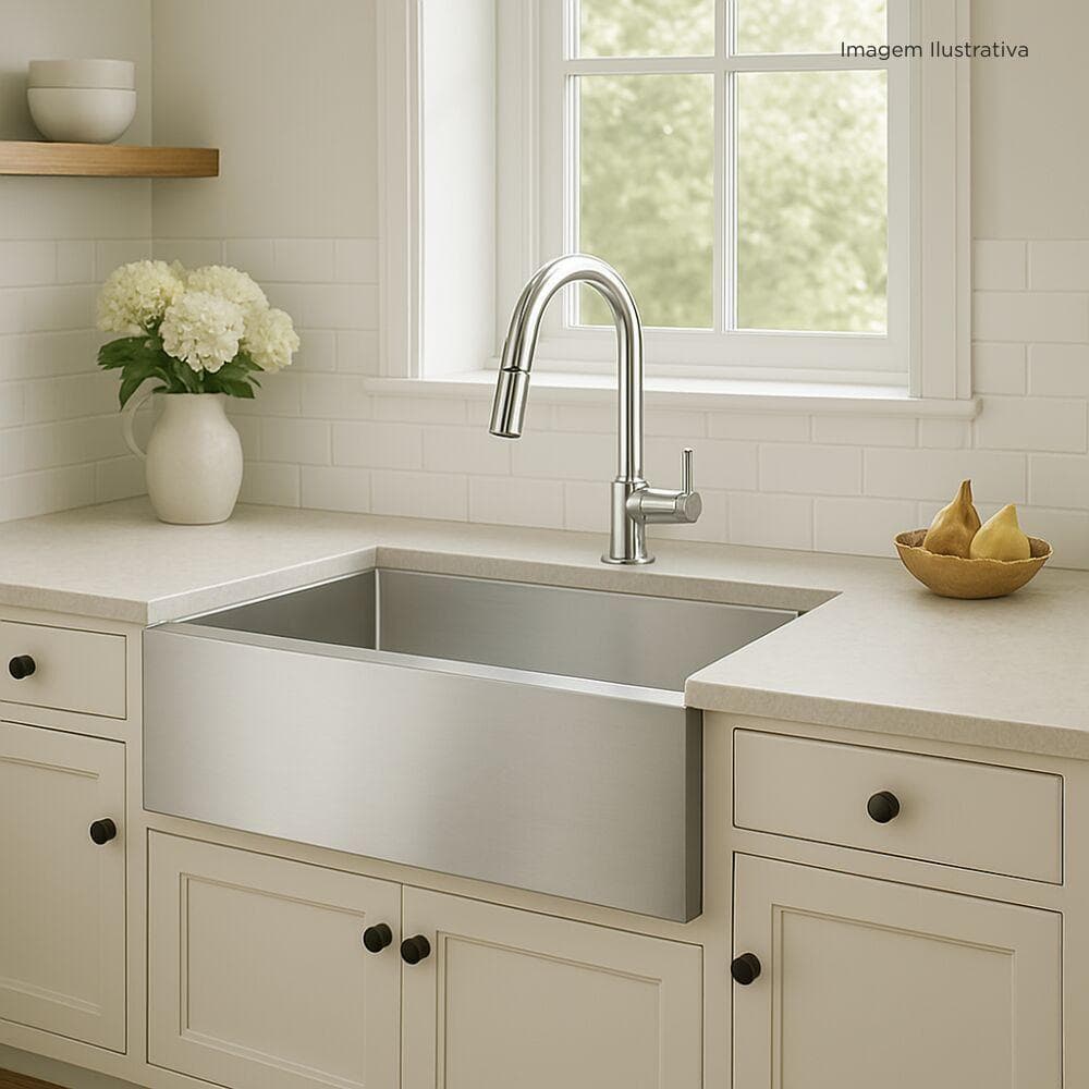 Cuba De Embutir Aço Inox Fosco Para Cozinha Farm Sink  76x35x25,4 cm Addra