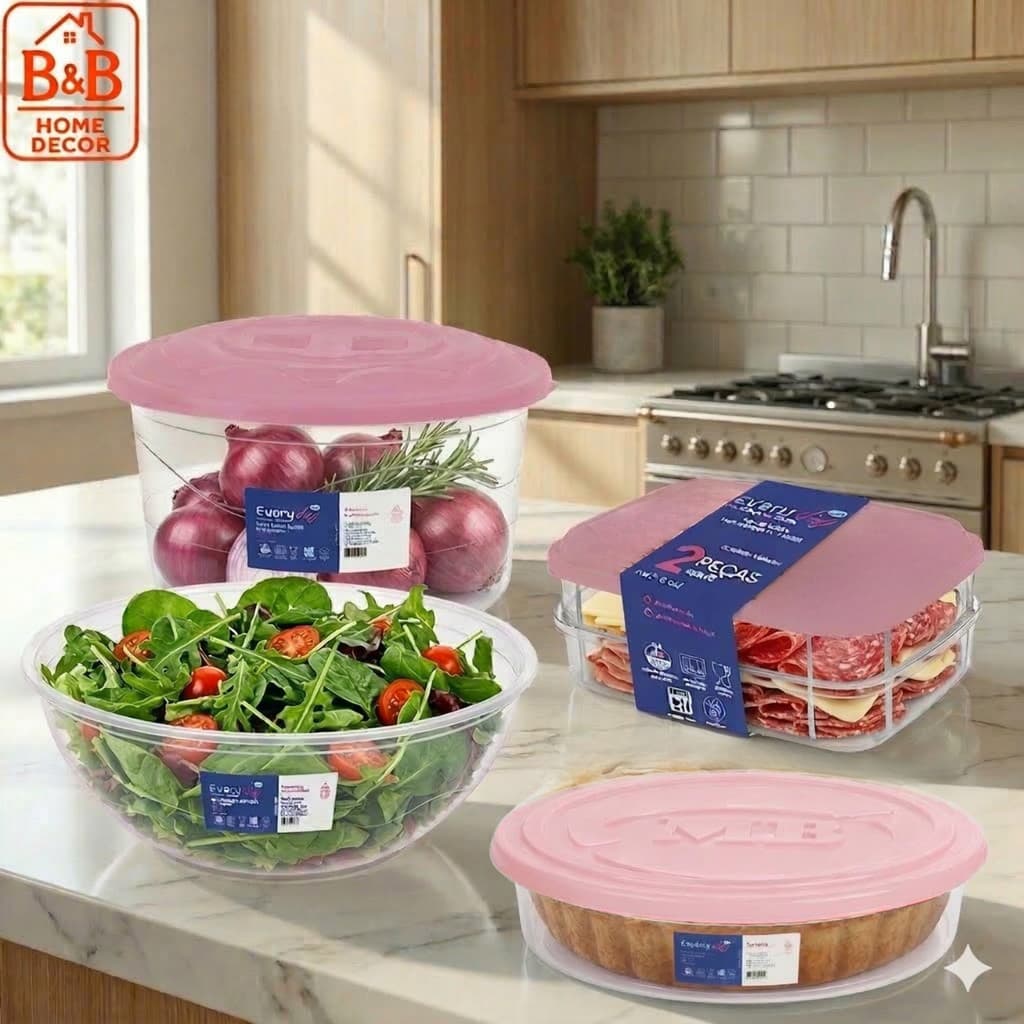 Kit 4 Potes Mantimentos Premium Porta Frios Duplo + Saladeira + Torteira Organizadores Cozinha