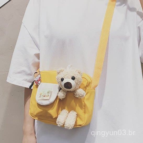 Bolsa de ombro pequena estilo coreano 2025 com design de urso