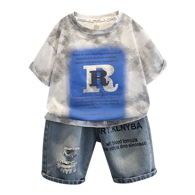 Roupas infantis meninos ternos esportivos bonito bebê roupas de verão meninos Shorts de manga curta dois#儿童装男童运动套装痞帅宝宝夏装