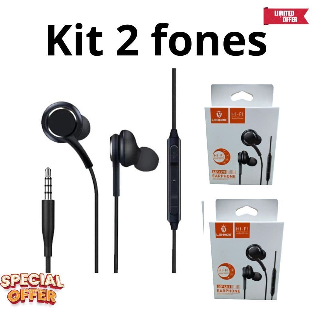 Kit 2 a 5 Fone de Ouvido Stereo grave. com microfone e borracha - fone preto 1,2 M - original02