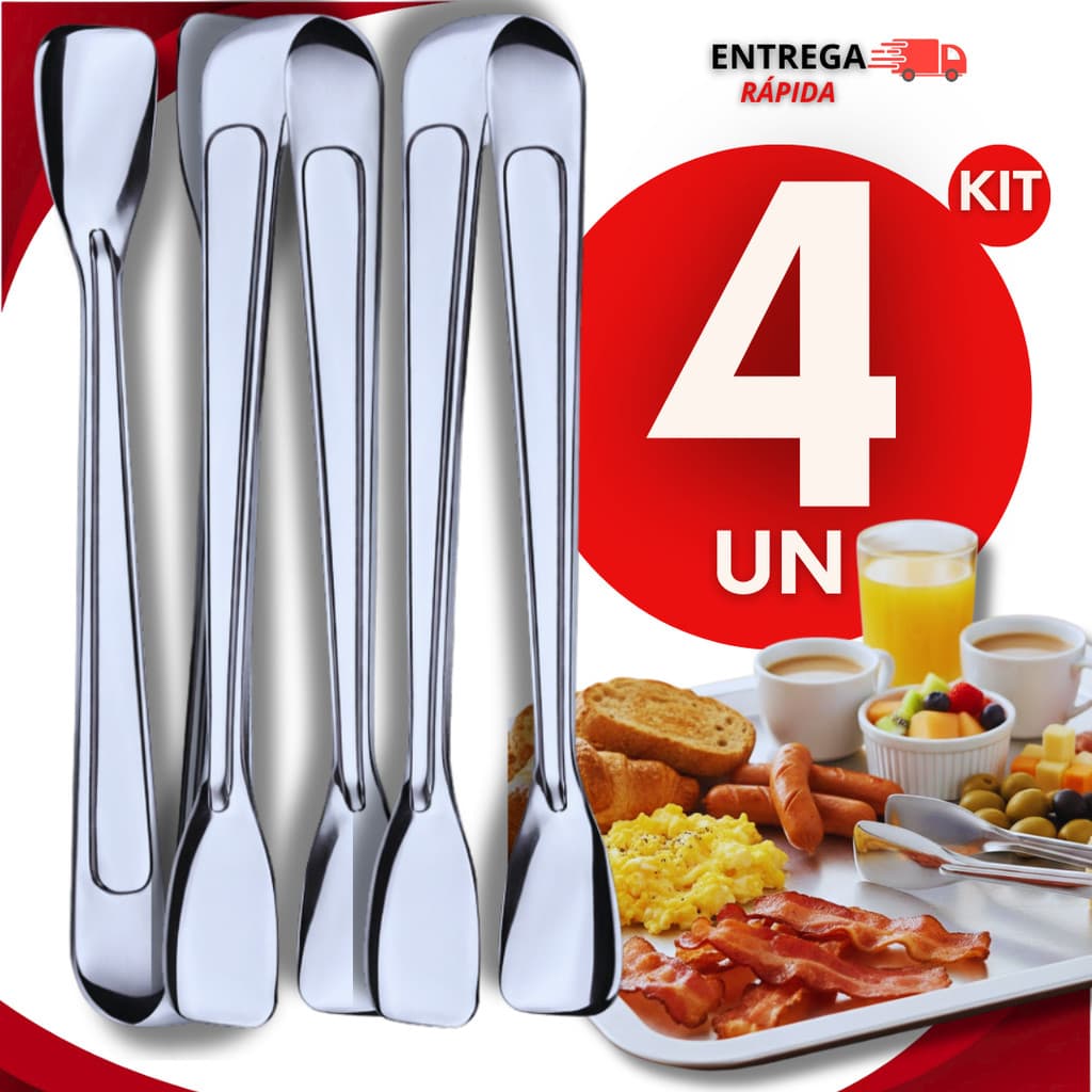Kit 04 Pegadores De Frios 18cm Inox De Gelo Carne Salada Alimentos Pinça Casa Churrasco Cozinha Pegador