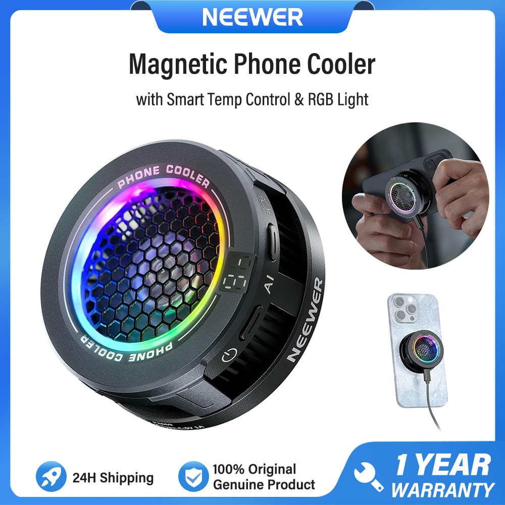 NEEWER PA069 Ventilador Refrigerador Magnético Para Telefone Com Controle De Temperatura Inteligente E Luz RGB