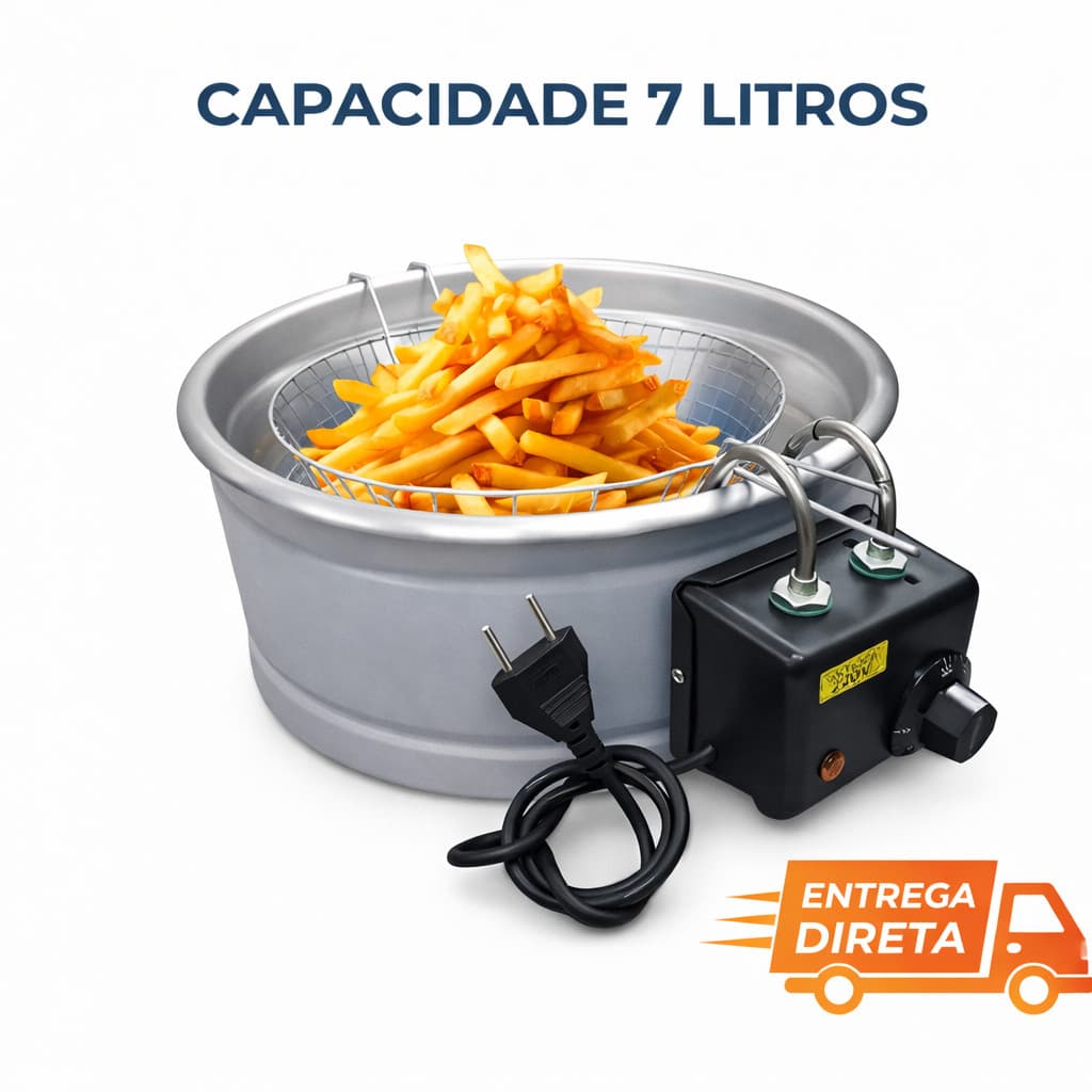 Fritadeira Elétrica Tacho 7L Profissional Alumínio + Cesto Inox Alta Potência Entrega Direta
