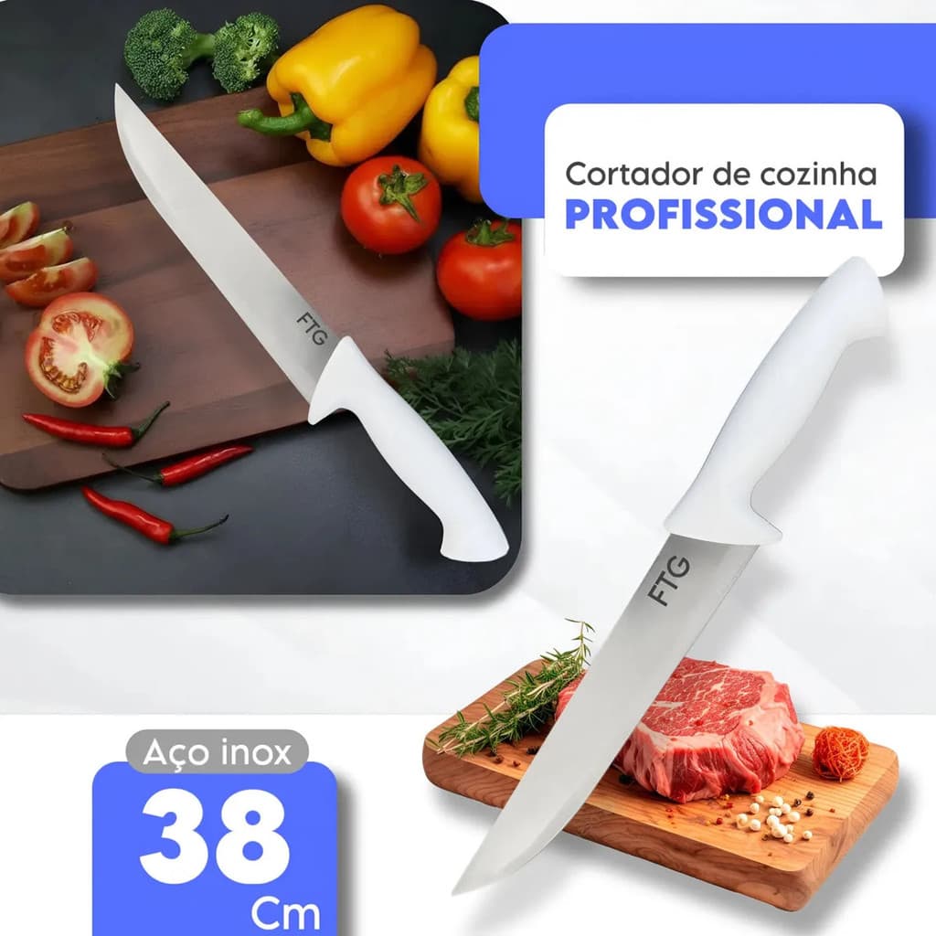 Faca De Cozinha Grande P/ Carne E Churrasco Profissional Ftg Branco