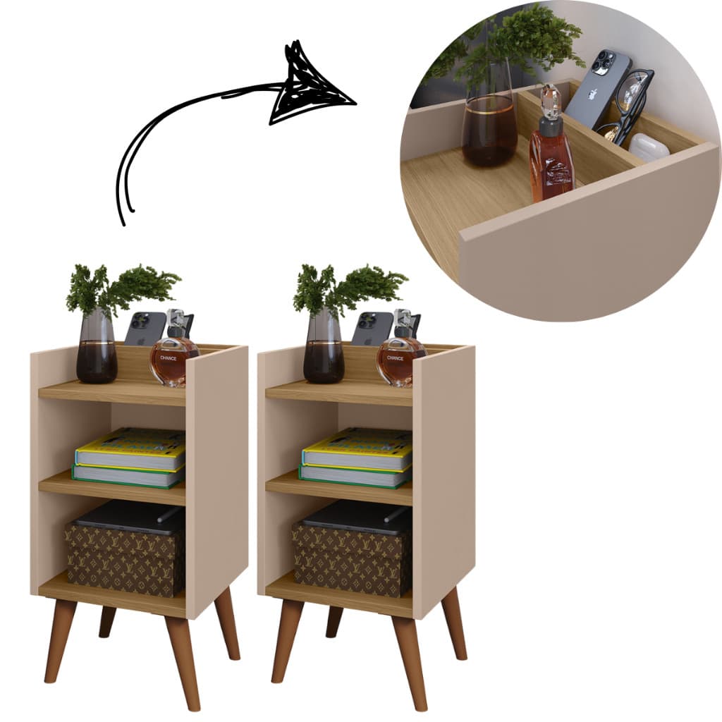 PAR 2 Mesas De Cabeceira Max Luxo Retro Nicho Quarto