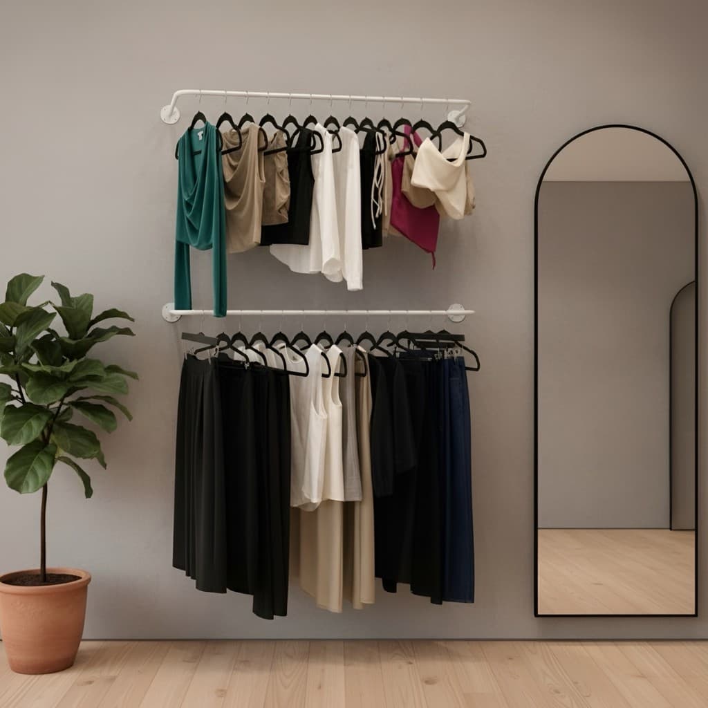 Arara Parede Cabideiro Loja Closet Quarto Reta 80cm Preto/Branca Loja Completa