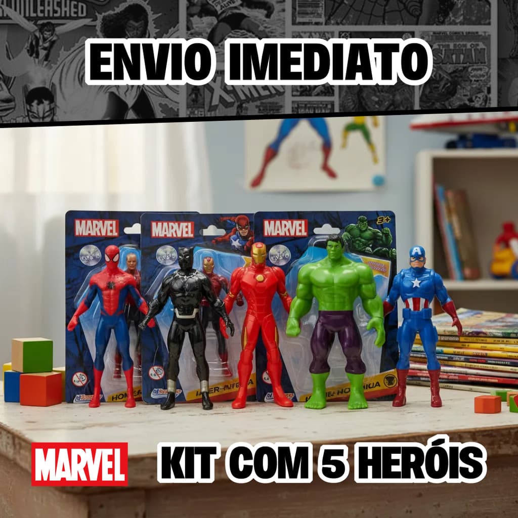 Bonecos Marvel Miniatura Super Heróis Coleção Hulk - Capitão América - Pantera Negra - Homem De Ferro - Homem Aranha